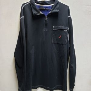 Nautica 1/4 zip long sleeve pullover black cotton collared shirt mens XXL